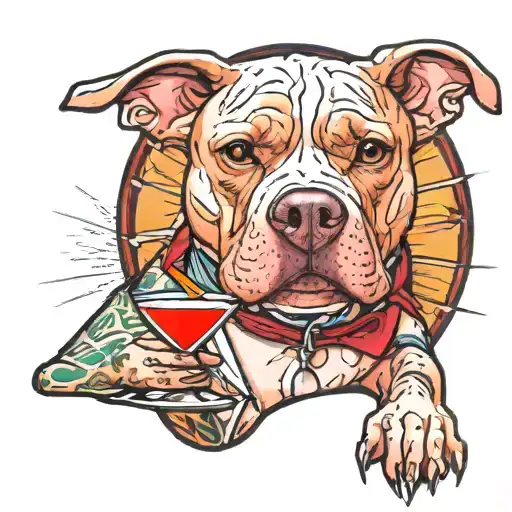 Pitbull Holding A Martini Glass With A Cherry In It