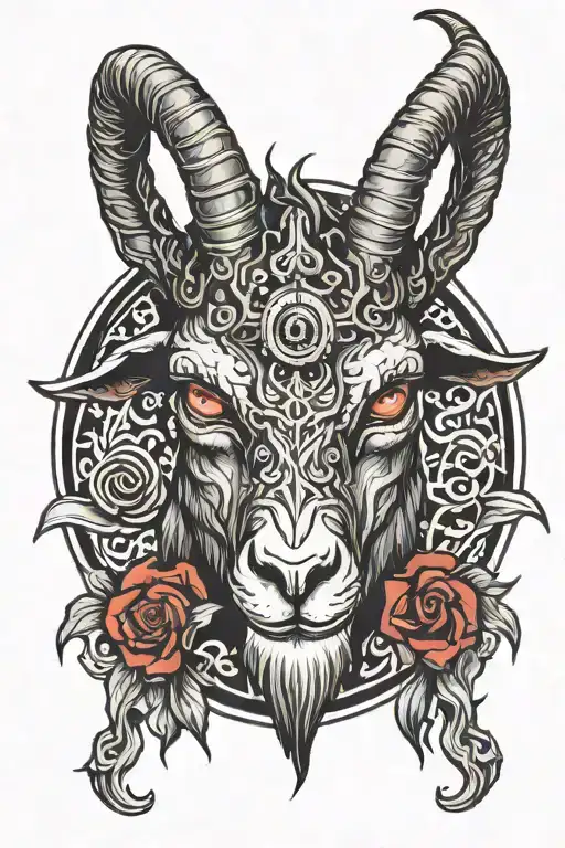 Three Eyed Goat Head Satan Red Black