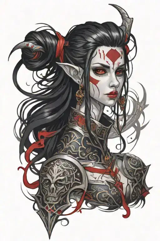 Dark Elf Girl Black Hair Red Eyes