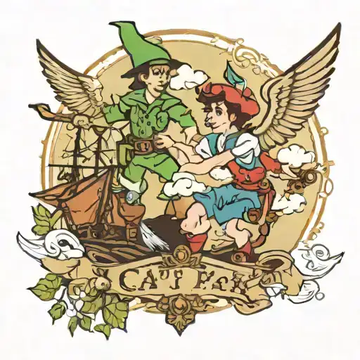 Cpt Jack Sparrows Tattoo With Peter Pan Surronding The Bird