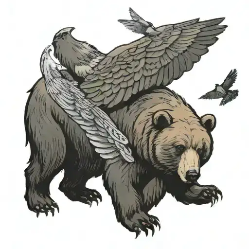 Bear And 2 Pigeons Flying