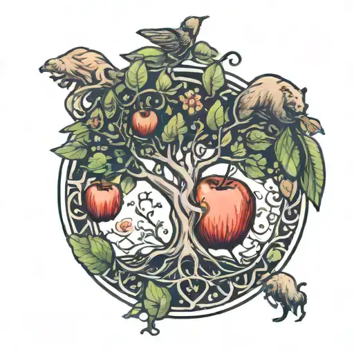 Apple With Tree Of Life And Bear Inside
