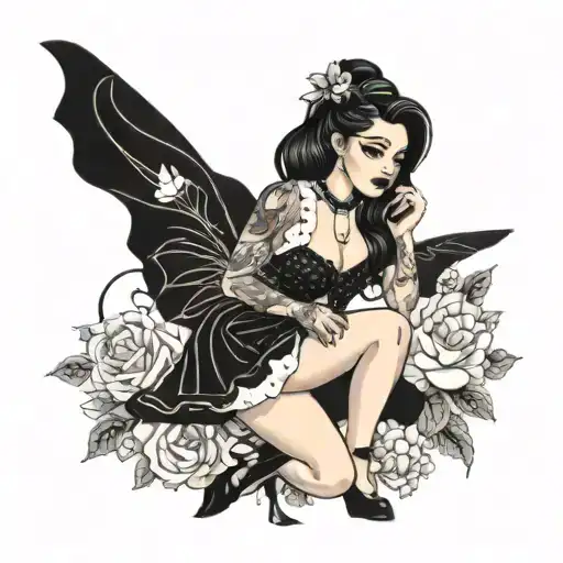 Goth Pin Up Girl In Skirt And Crop Top