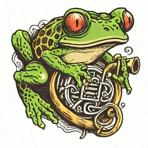 Frog Playing The French Horn Sitting Next To A Human Brain