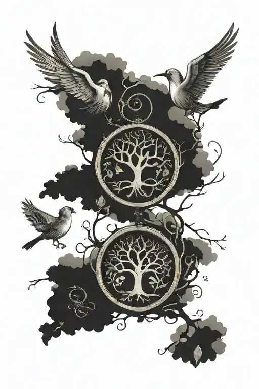 Broken Encircled Tree Of Life Birds Flying Off Branch S