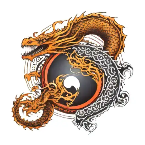A Dragon Surrounding The Yin Yang Symbol