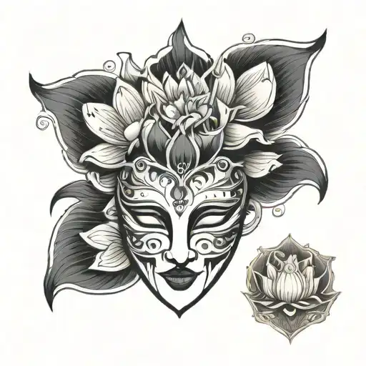 Drama Mask With Lotus Flowers
