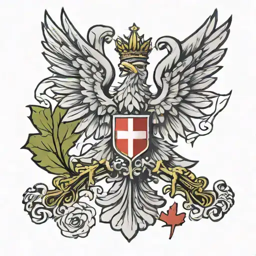 Polish Eagle And Canadian Flag Intertwined