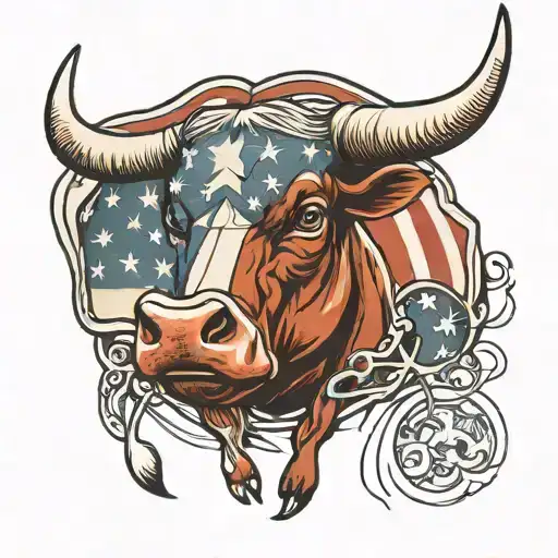Bull And American Flag