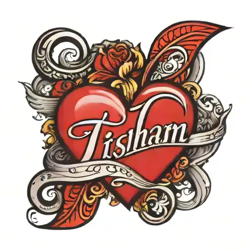Itishaam Name Tattoo Design With A Red Love Heart And Infinity Symbol