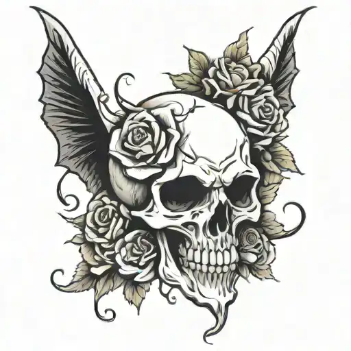 Evil Demon Skull W Roses