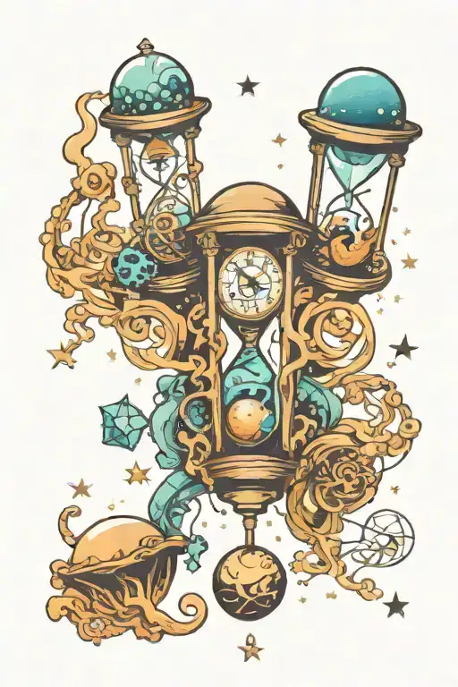 Earthy Hourglass With Jellyfish And Stars And Planets And Music