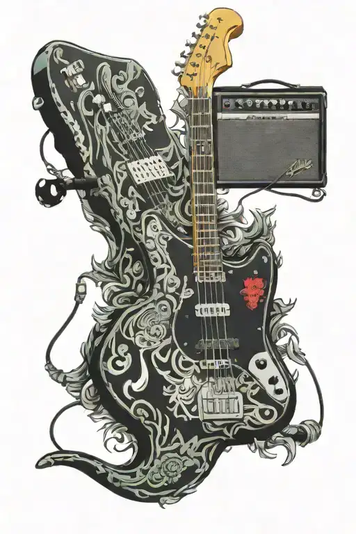 Fender Jaguar Guitar And Schecter Bass Guitar With Retro Microphone