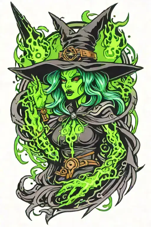 Witch Ghost With Neon Green Lightning Bolts On Sheet