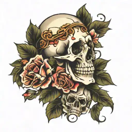 Skull And Roses Mayflowers Hibiscus
