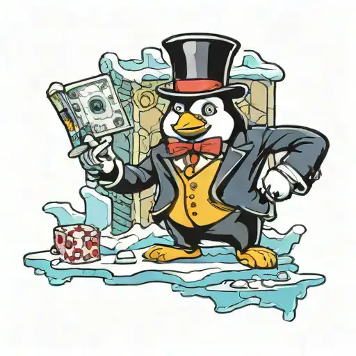Mr Monopoly But As A Penguin And Standing On An Ice Cube House