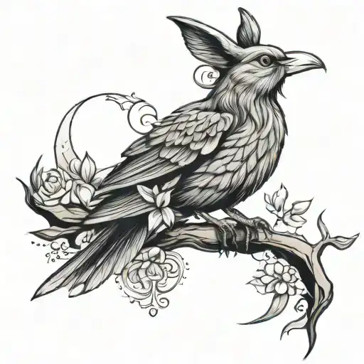 Rabbit And Raven Perched