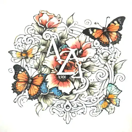 Poppy Flower Surrounded By Butterflies With The Initial A Hidden