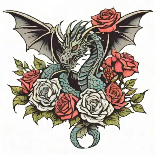 Dragon And Roses