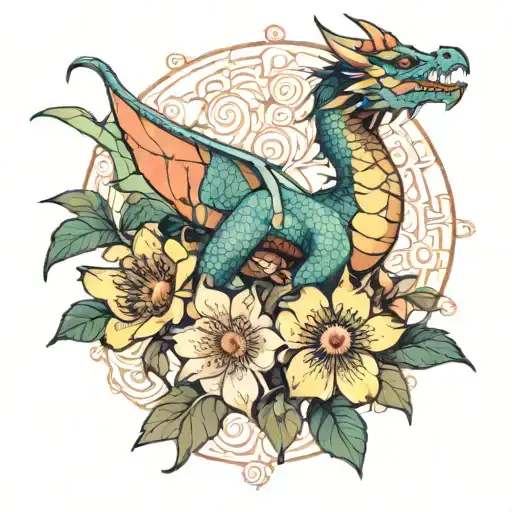 A Dragon With Passion Flower Geometric Skin