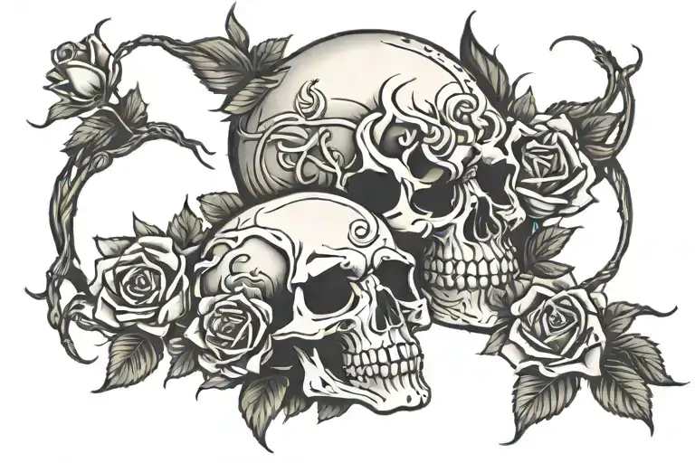 Skull And Roses Intertwined