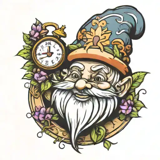 Happy Smiling Gnome With A Clock