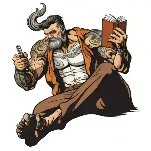 Muscular Mann Who Reads A Book And Next To Him Are Weights