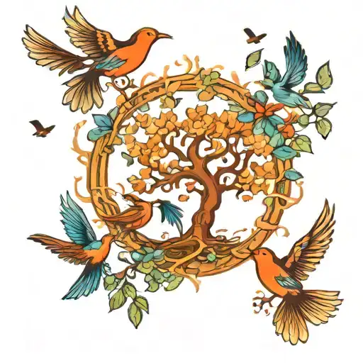 Tree Of Life Birds Flying Away