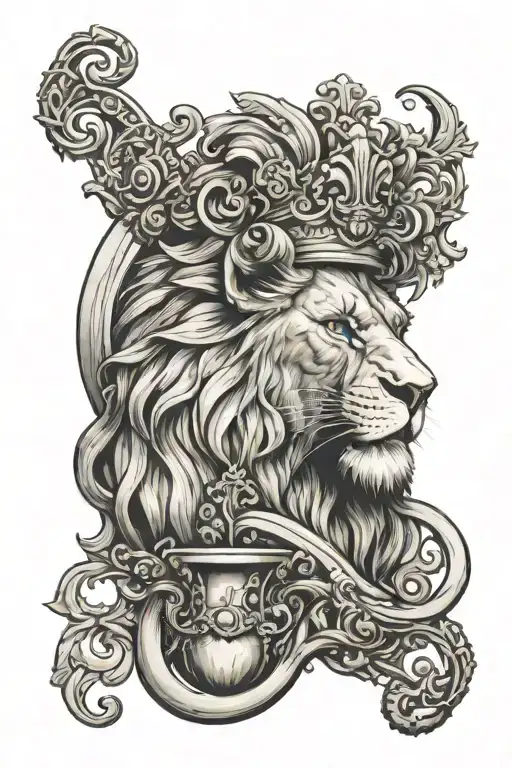 A Lion Head Profile Holding With An Anphora Who Split Water Around Scale Of Justice