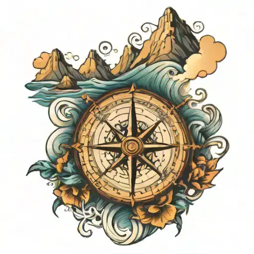 Compass With Ocean And Montains