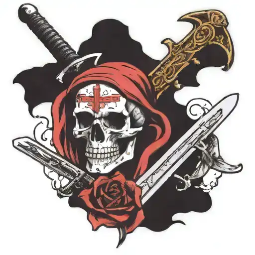 Skull With A Sword Through It With Fuck Cancer Phrase Written