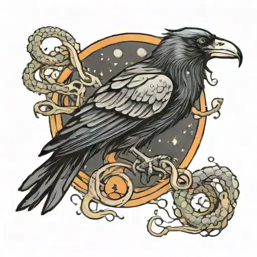 Space Crow Perched On Tentacles