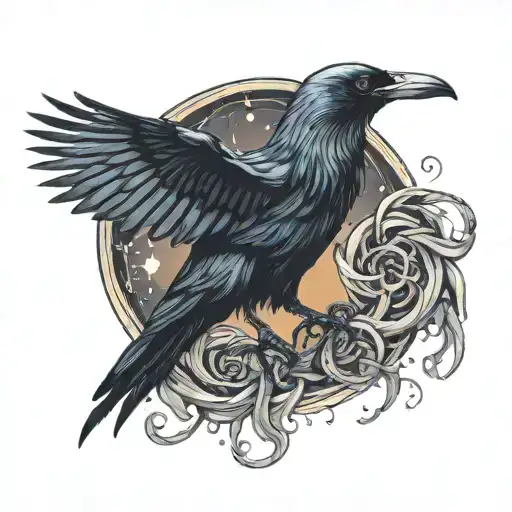 Open Beaked Celestial Crow Perched On Tentacles In A Space Vortex