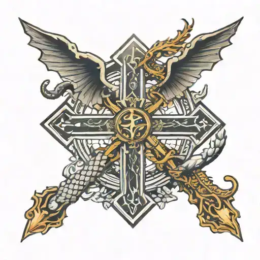 Catholic Cross With Dragon And Filipino Sun