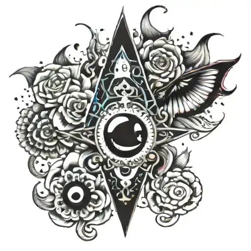 Trippy Tattoo Design Incorporating Elements Of Darkness