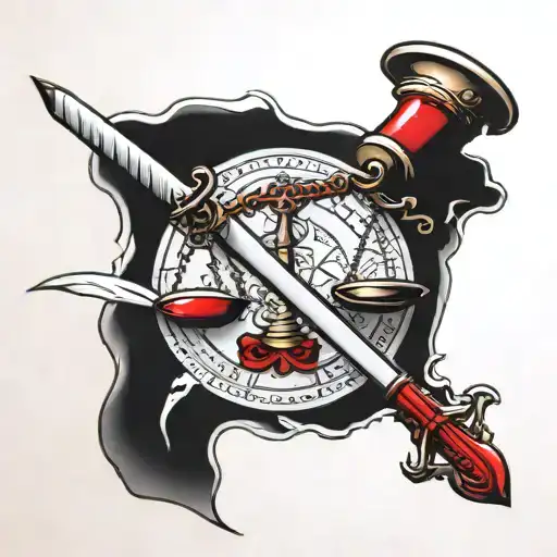 A Scale Of Justice And Next To It A Sword With A Red Cap