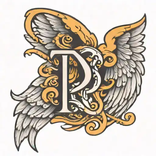 Letter P With Angel Wings And Wing