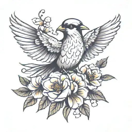 Bird Cross Flowers Blooming