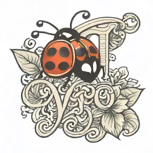 Tiny Cursive Love With A Lady Bug Crawling On The Letter E