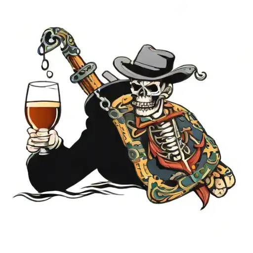 Mens Tattoo With An Anchor And Buttefly Drinking Beer