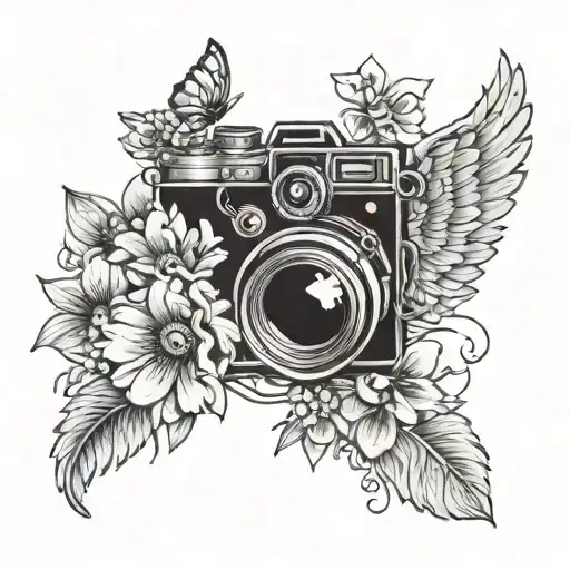 Camera And Flowers And Wings And Dog Paw