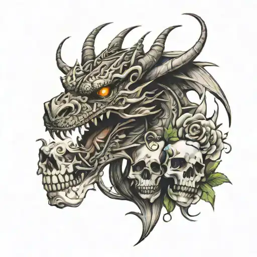Dragon And Skulls Kissing