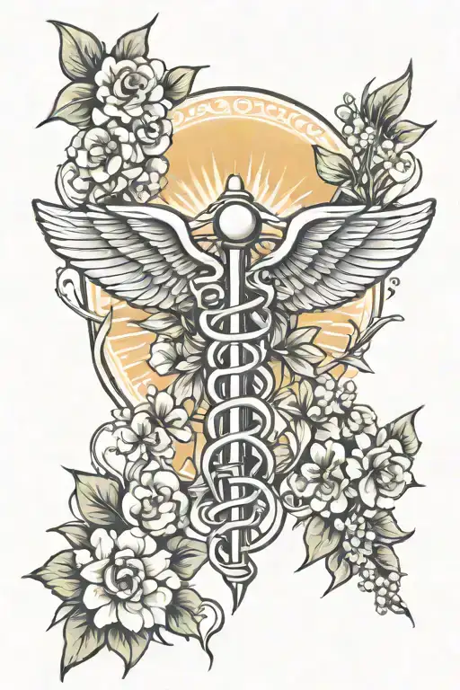 Medical Caduceus Floral Sun