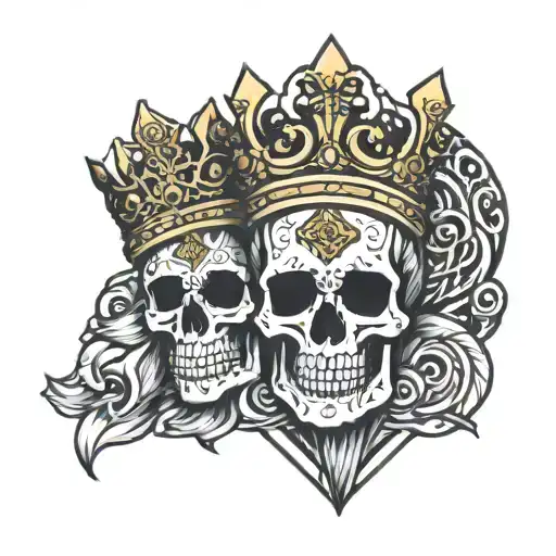 Skull King And Queen Crown Surrounded With Geometric Design