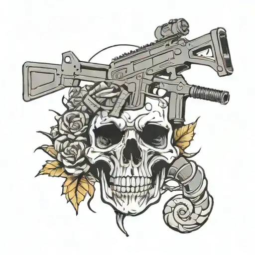 Kalashnikov Assault Rifle In A Fist Against The Background Of A Skull And A Scorpion