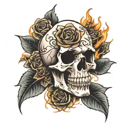 Skull Roses Fire