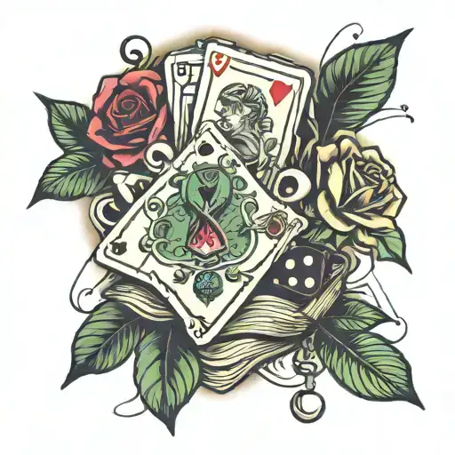 Money Rose With Dice And Cards