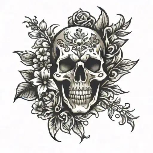 Skull Surrounded Flowers Money Symbols