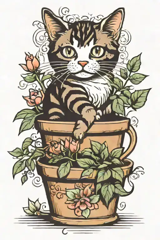 Cat In A Plant Pot