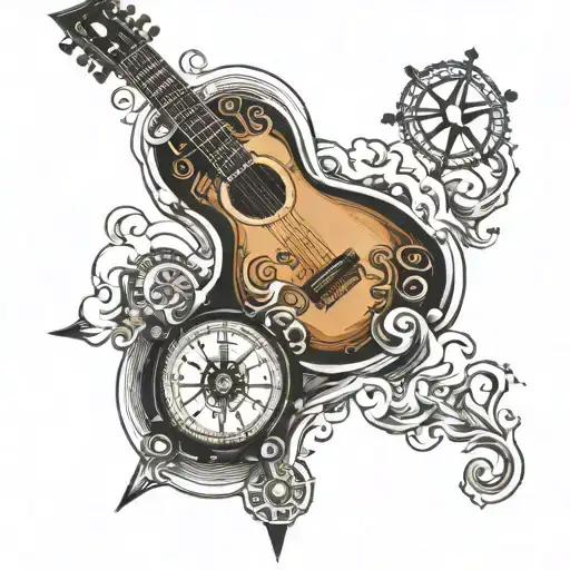 Guitar And Compass Inside Which The North Is The Neck Of The Guitar